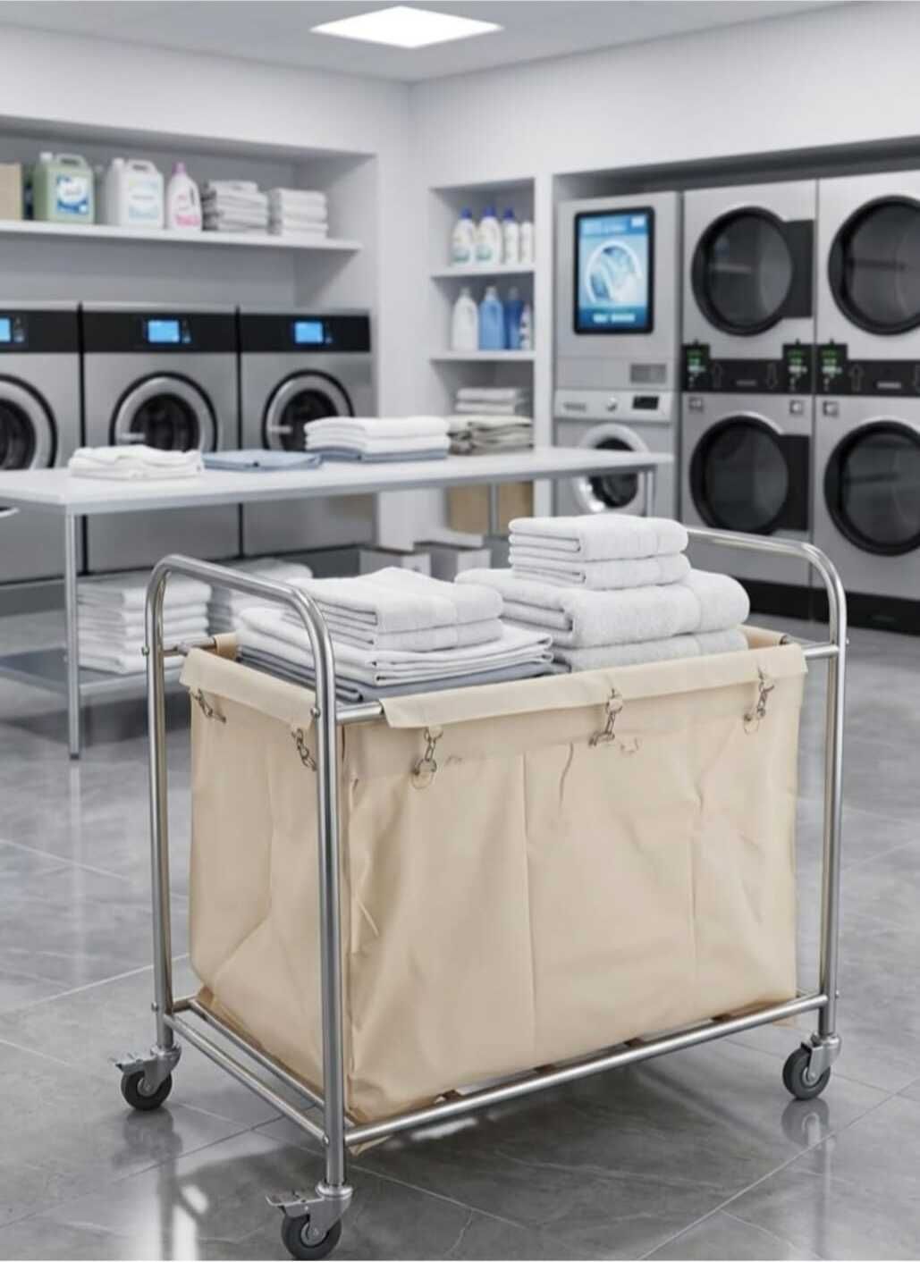 Laundry trolley with Lockable Wheels & Chrome Frame – Large Capacity 92×55×90 cm Laundry Trolley-image-2