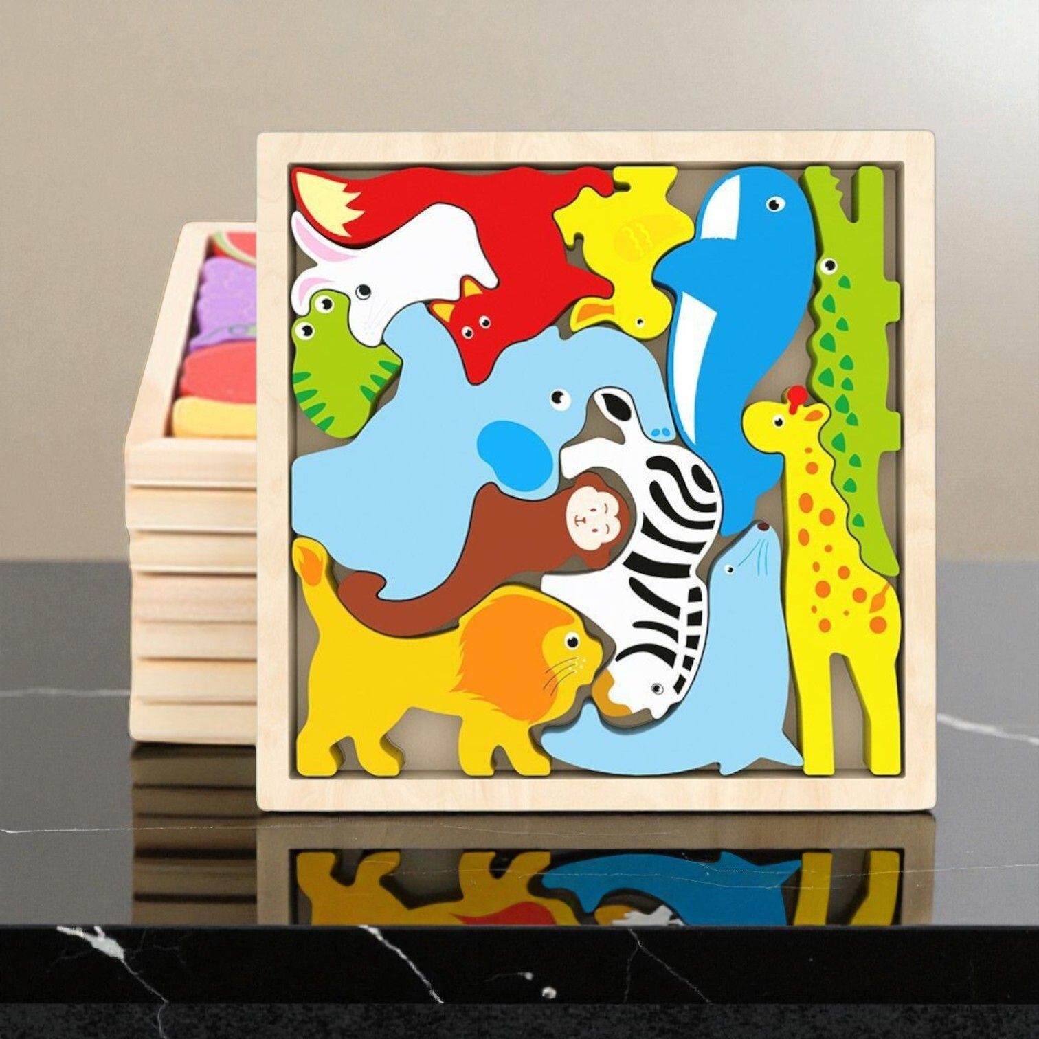 Multicolor Wooden Animal Puzzle – Fun & Educational Toy for Kids W43-image-26