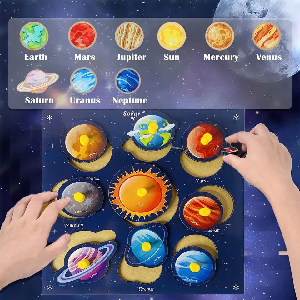 shalafi Montessori Educational Toys Wooden Solar System Puzzles Planet Outer Space Toys-picture-6