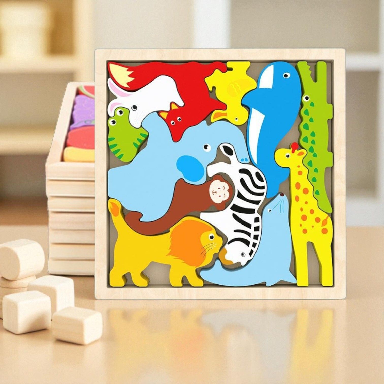 Multicolor Wooden Animal Puzzle – Fun & Educational Toy for Kids W71-image-11