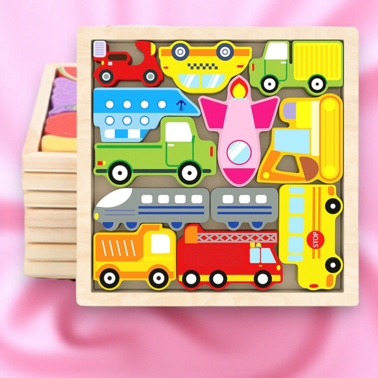Kids Wooden Puzzle Board | Vehicles, Cars & Bus Learning Toy DG33-image-1