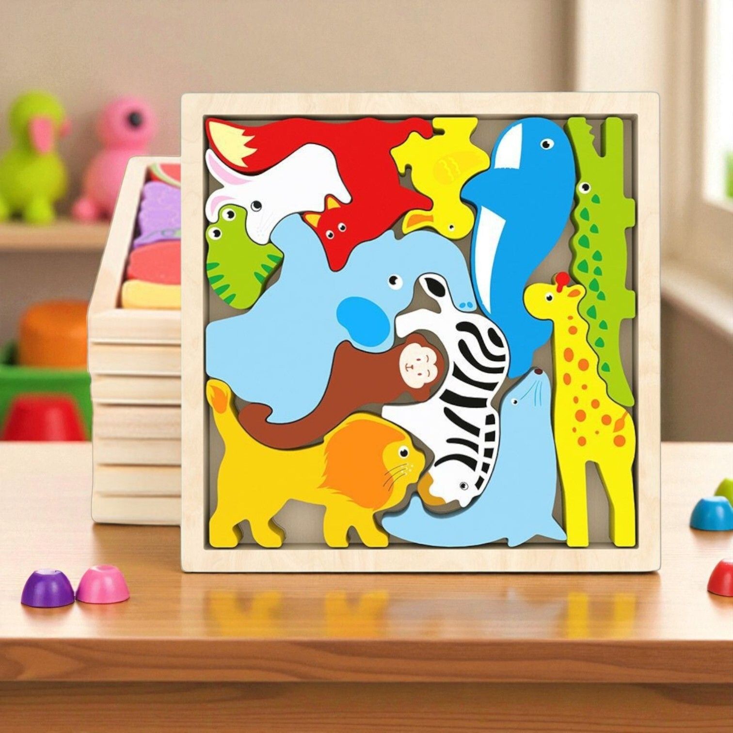 Multicolor Wooden Animal Puzzle – Fun & Educational Toy for Kids W35-image-47