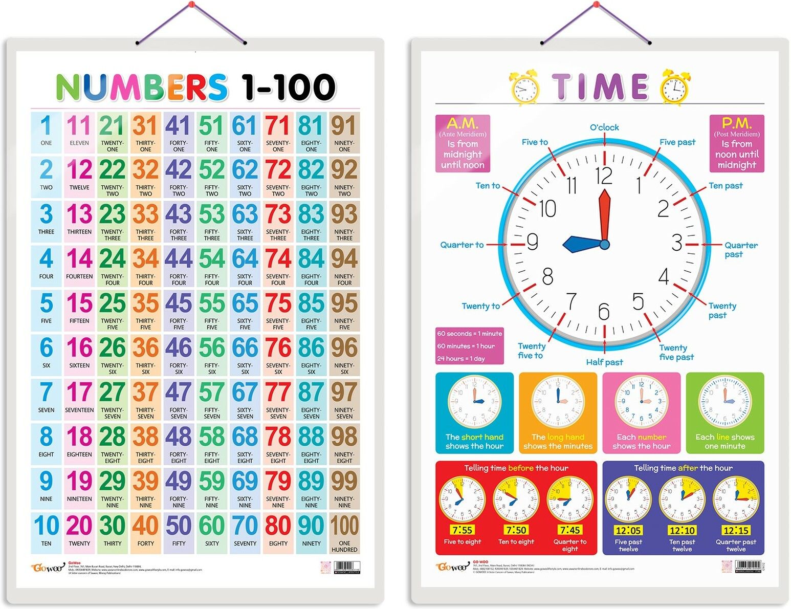 go woo Pack of 2 Numbers 1-100 and TIME Educational charts-picture-25