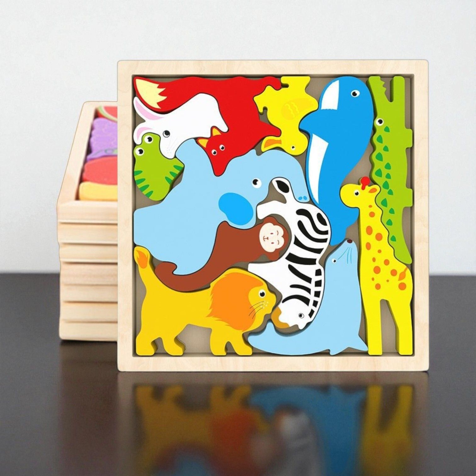 Multicolor Wooden Animal Puzzle – Fun & Educational Toy for Kids W33-image-20
