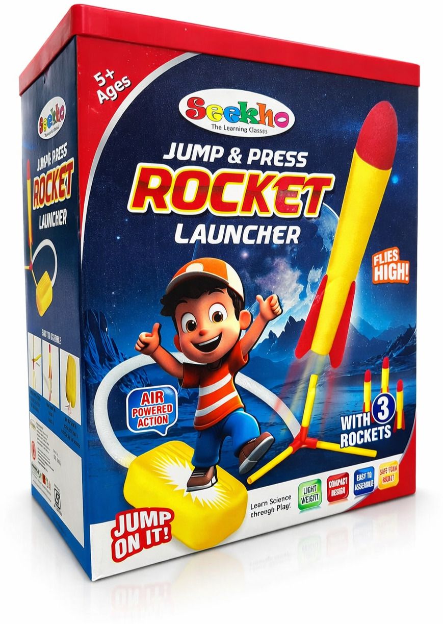 Jump & Press Rocket Launcher Air Powered Toy with 3 Foam Rockets for 5+ age Kids-image-44
