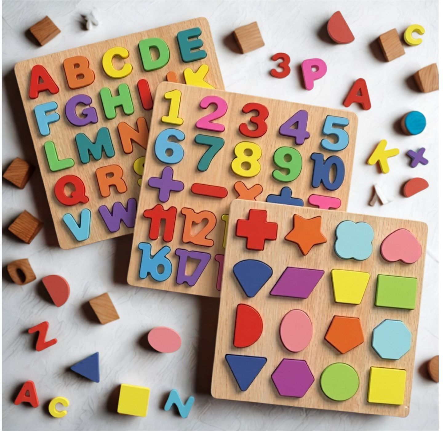 beauty bright 3 in 1 Montessori Wooden Learning Board Alphabet Number Shape Puzzle B1T684-picture-47