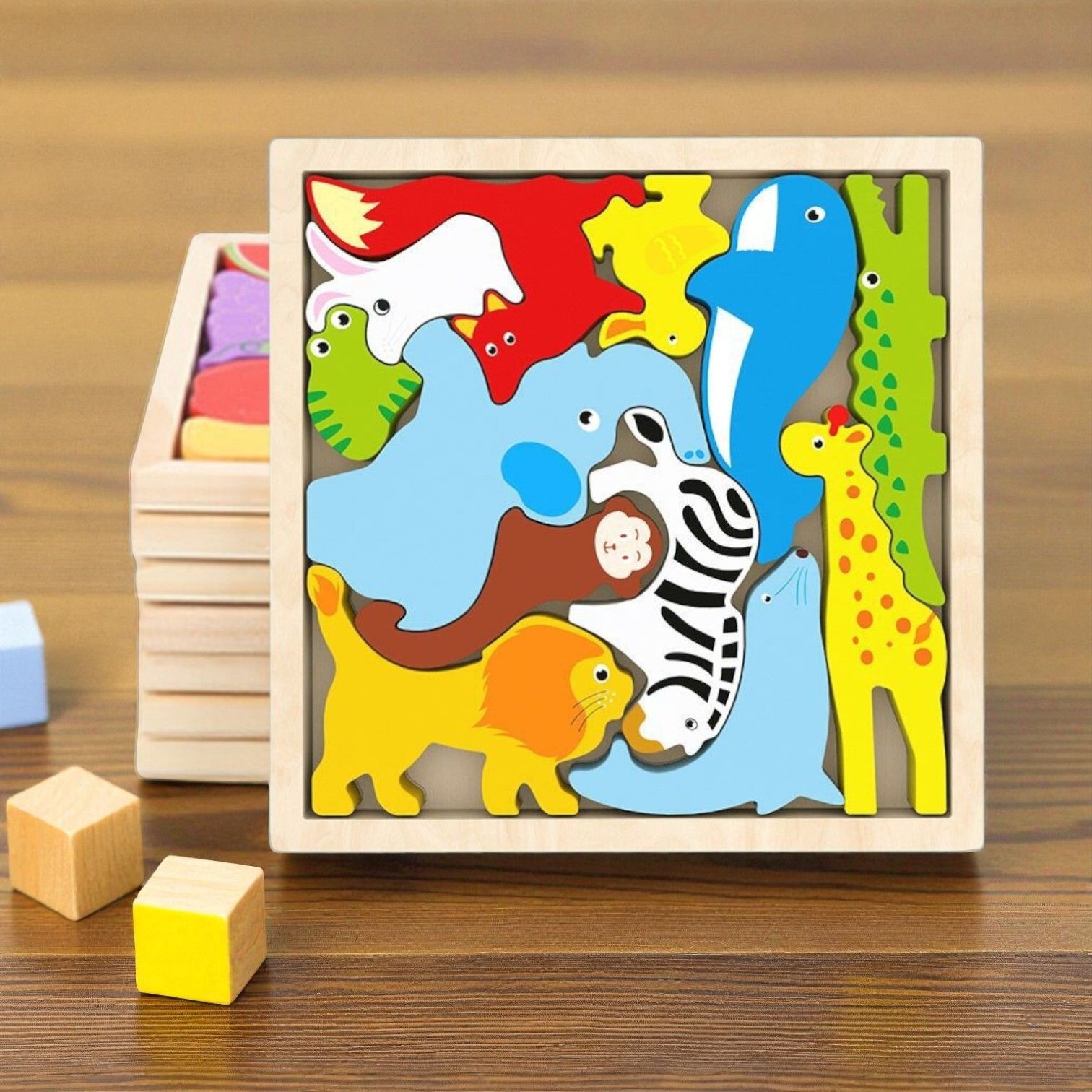 vhd Multicolor Wooden Animal Puzzle – Fun & Educational Toy for Kids W132-picture-32