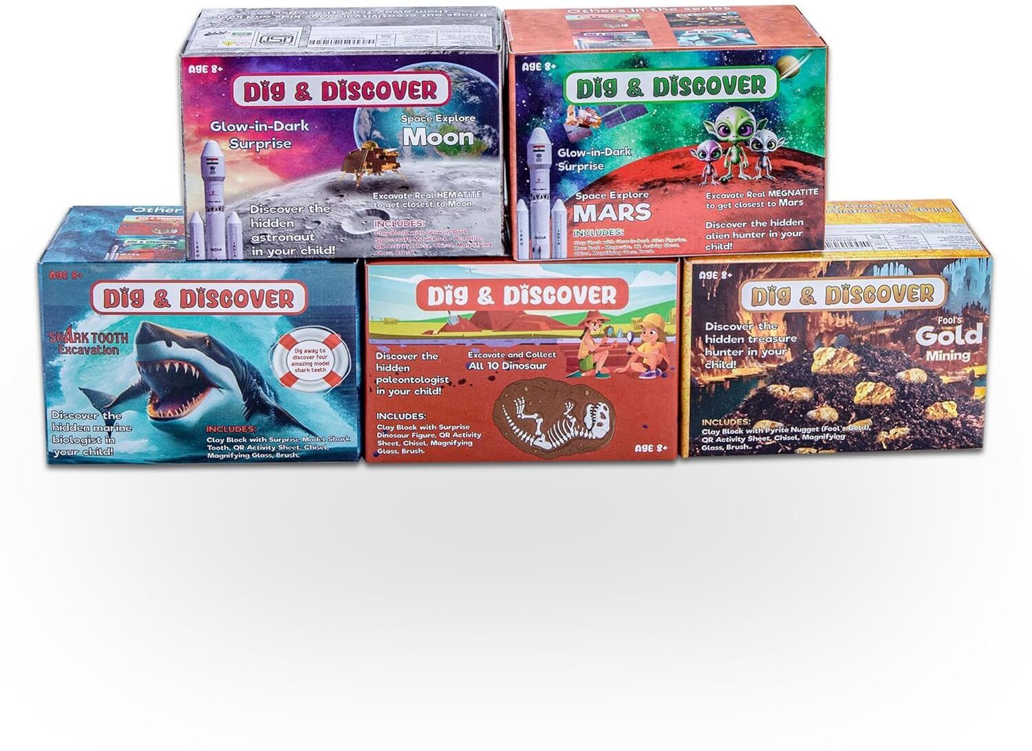 Dig & Discover - Excavation Box - Combo 5 - Dino Moon Mars Shark Gold