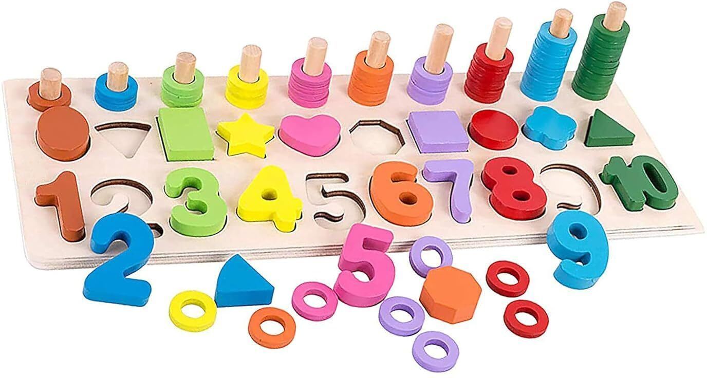 dandles 3-in-1 Wooden Puzzle with hapes, Numbers 1 to 10 & Stacking Rings Puzzle Board-picture-25