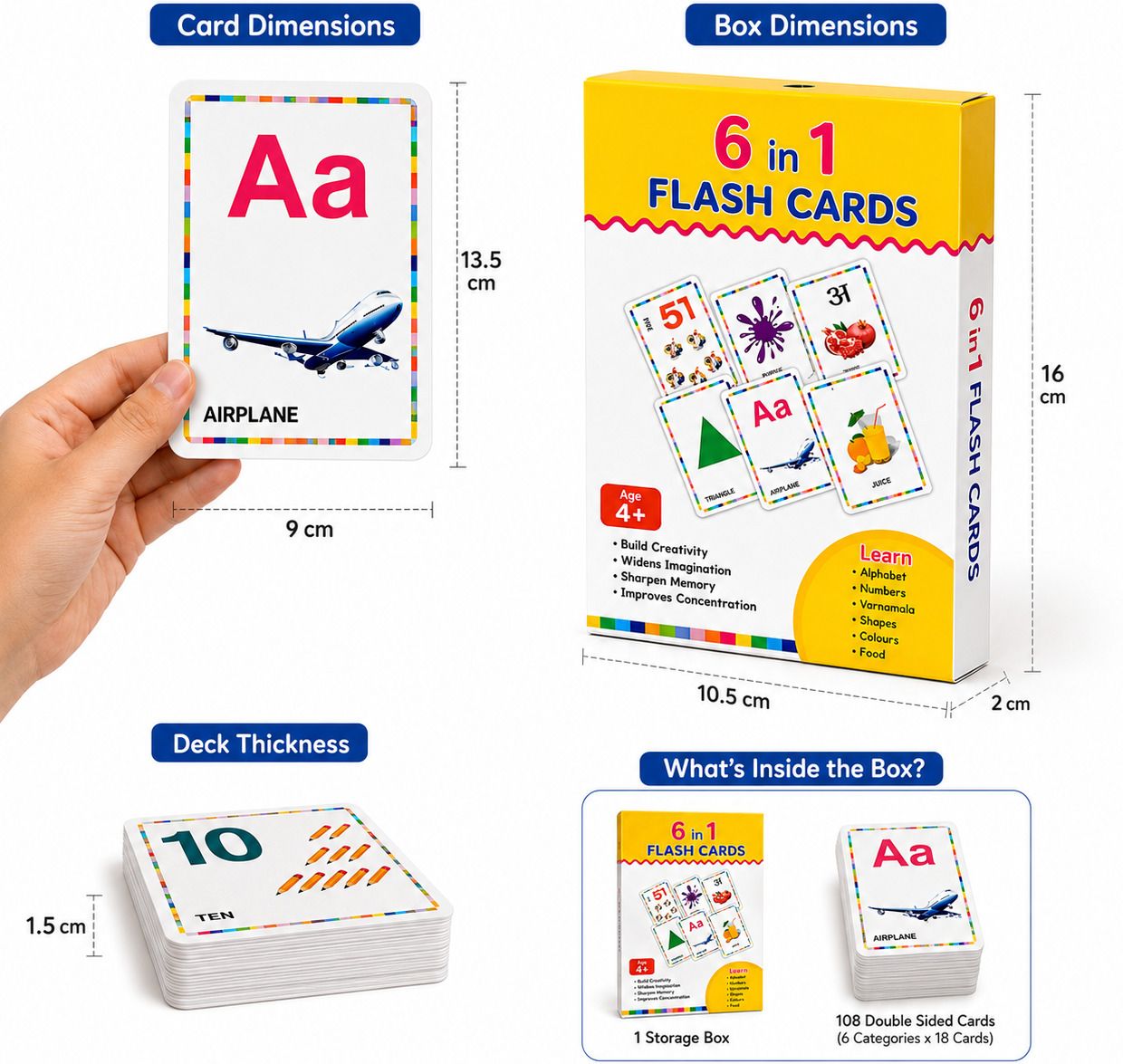 thinkzyplay 6 in 1 Flash Cards – 54 Double Sided Learning Cards-picture-14