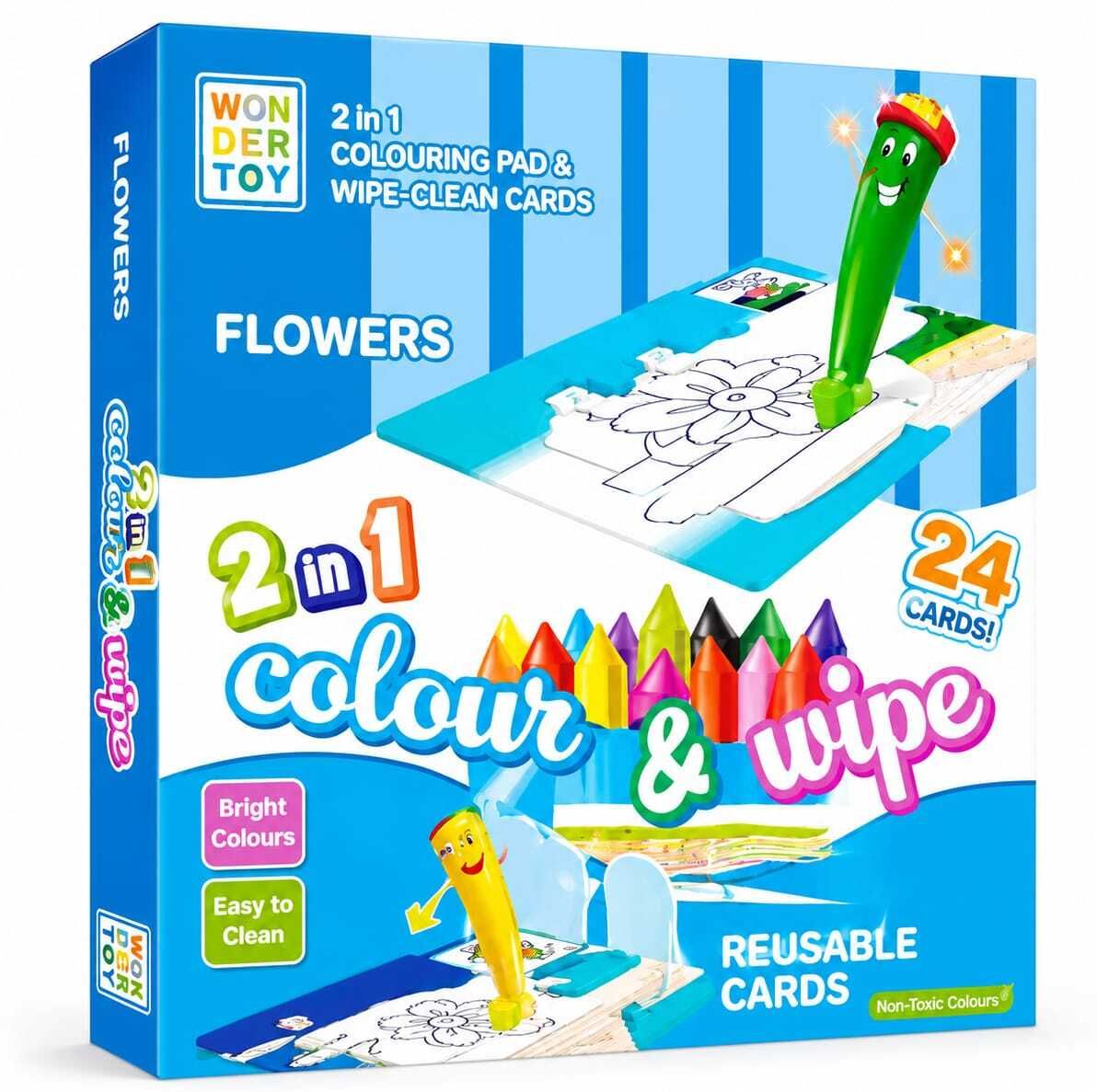 nishika kids 2 in 1 Colour & Wipe Reusable Cards for Kids, 24 Cards with Crayons, Age 3+-picture-27