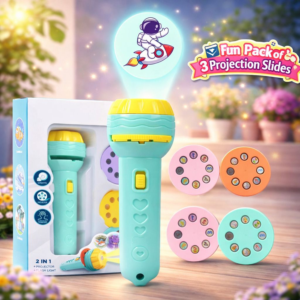 Mini Projector Flashlight Torch Toy for Kids with 3 Slides & 24 Cartoon Patterns