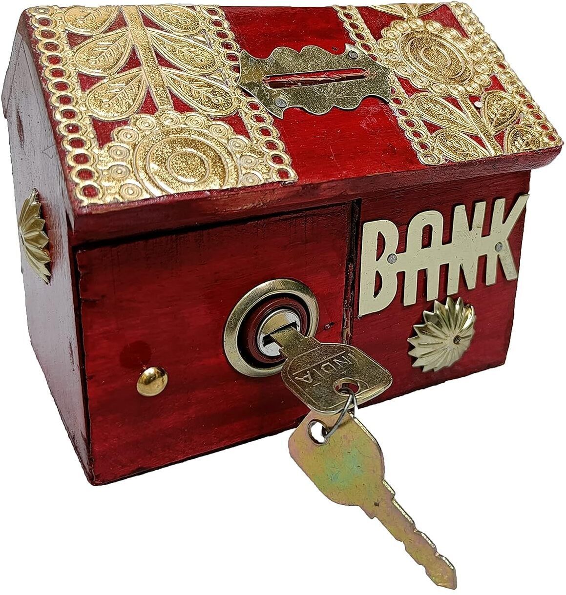 Wooden Money Bank Hut Shape Coin Bank | Piggy Bank for Kids & Adults with Lock. Coin Bank