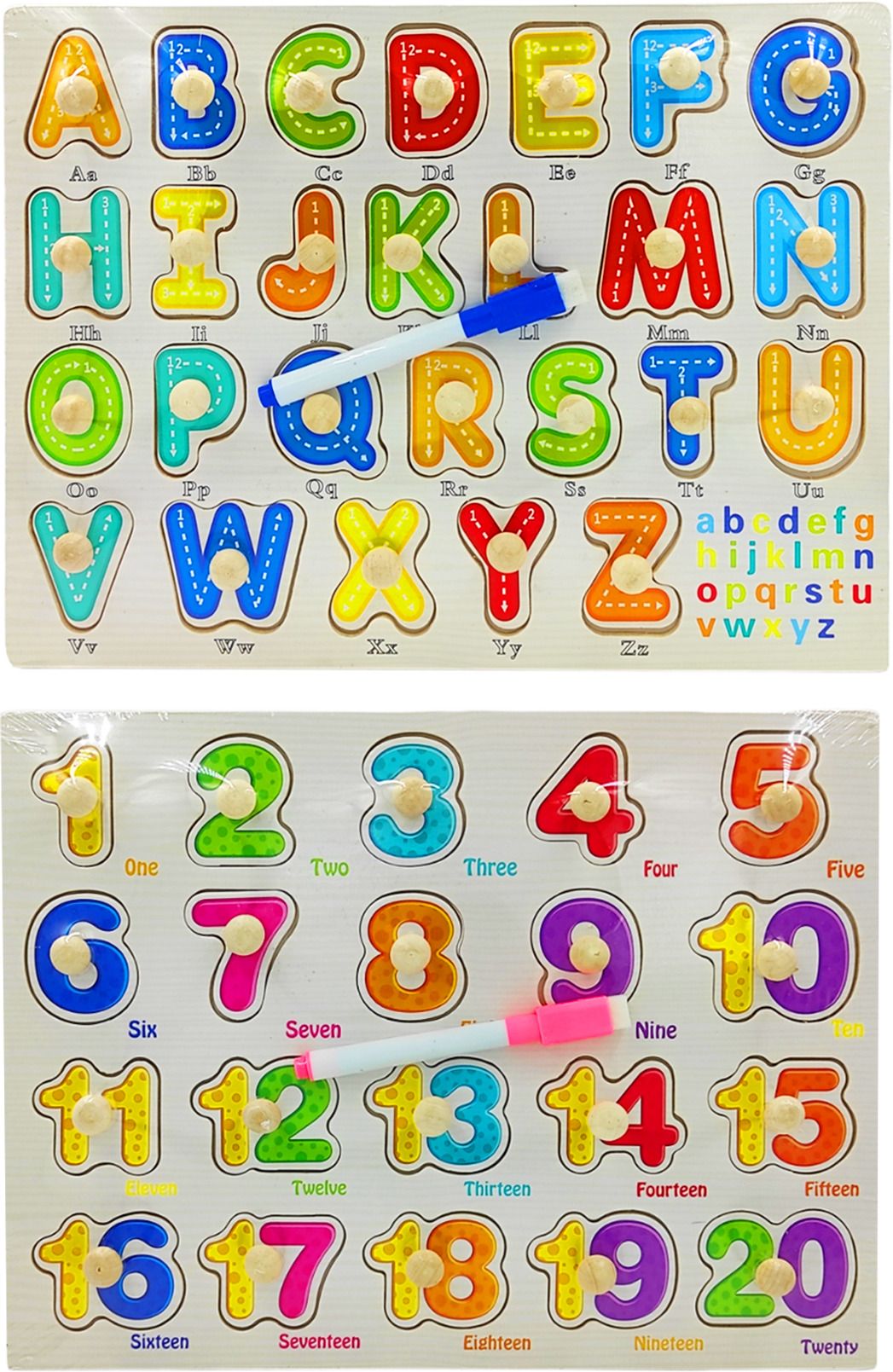 Wooden Capital Alphabet and Number(1-20) Puzzle with White Board and Marker B-image-8
