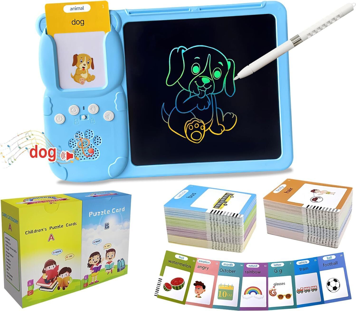 Rechargeable 112 Talking Flash Cards with LCD Writing Tablet for 3-8 Years Toy