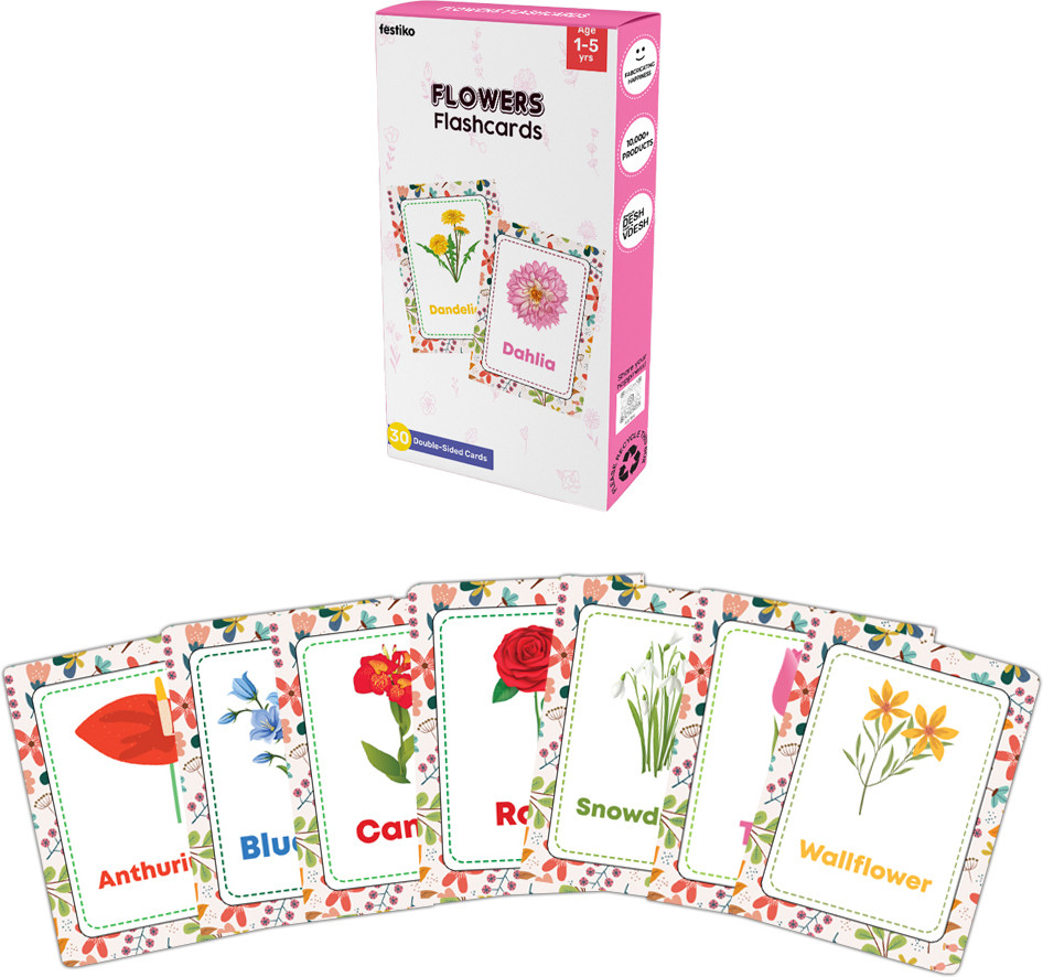 festiko 1 Set of 30 Pcs Flowers Flash Cards, Flashcards For Toddlers and Kids image 1