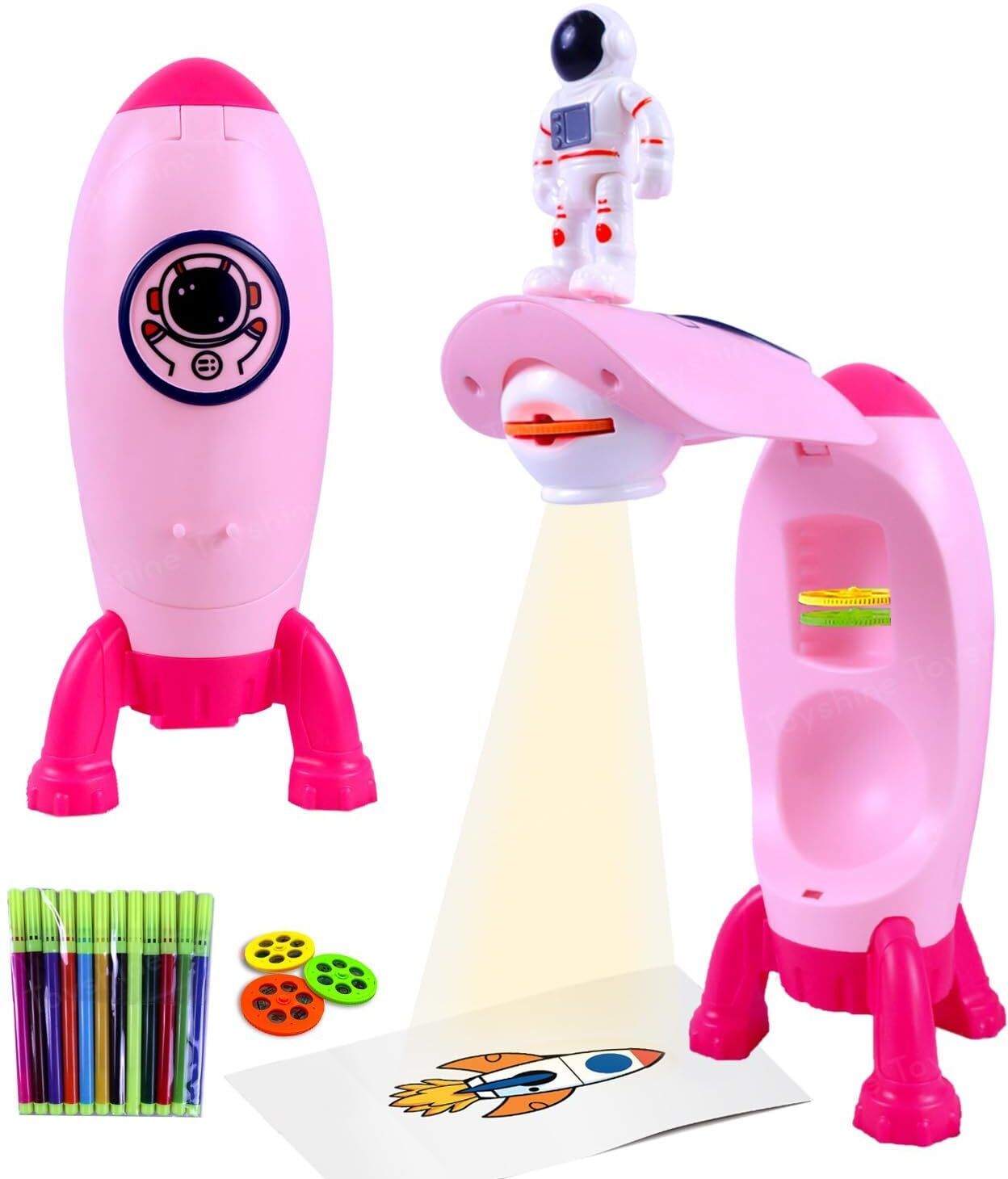 Space Rocket 1PCS with Light, 3 Latren Astronaut Slides & Water Colors for Kids