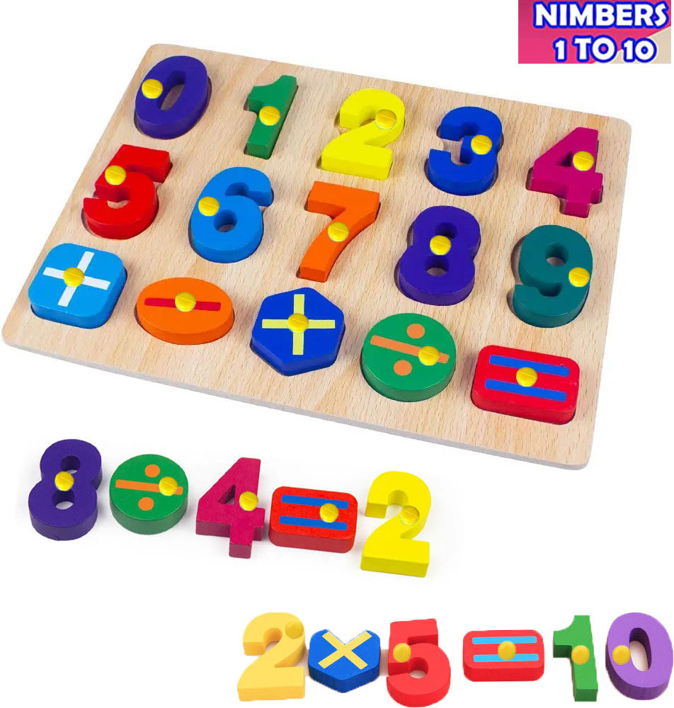 shalafi Wooden Puzzle Numbers Counting 1 to 10 with Picture Learning Educational Board image 1
