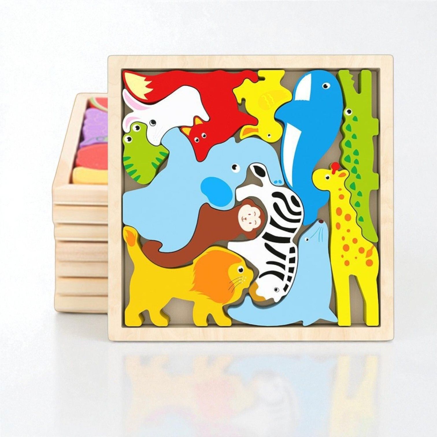 Multicolor Wooden Animal Puzzle – Fun & Educational Toy for Kids W110-image-17