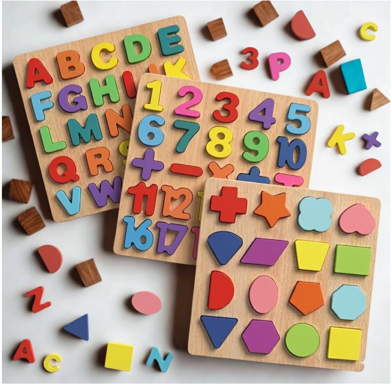 Wooden Educational Puzzle Board Alphabet Number Shape Learning Toy Kids P1S702-image-40
