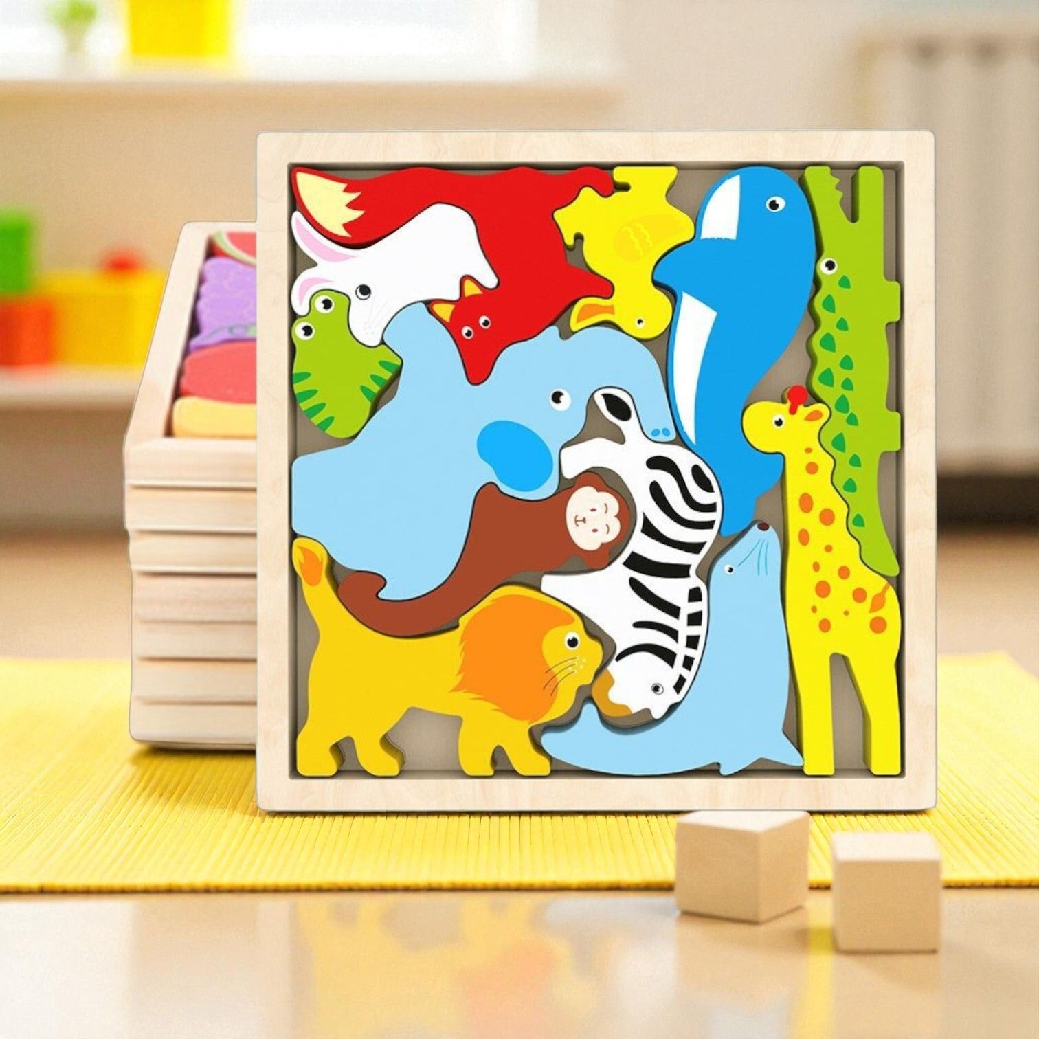 Multicolor Wooden Animal Puzzle – Fun & Educational Toy for Kids W88