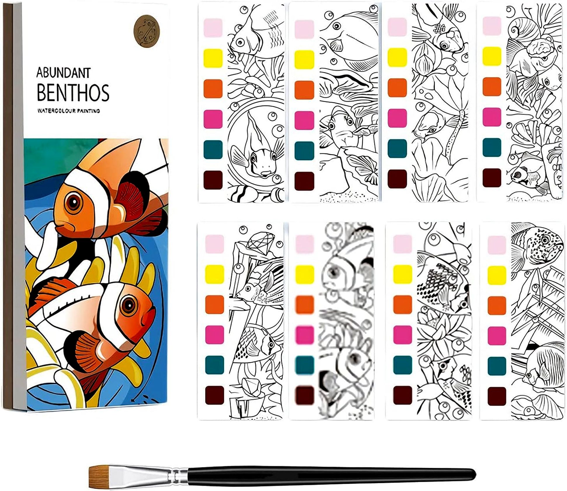 kidology Pocket Watercolor Painting Book With 20 Bookmarks Sheets & 1 Brush - Fish-picture-25