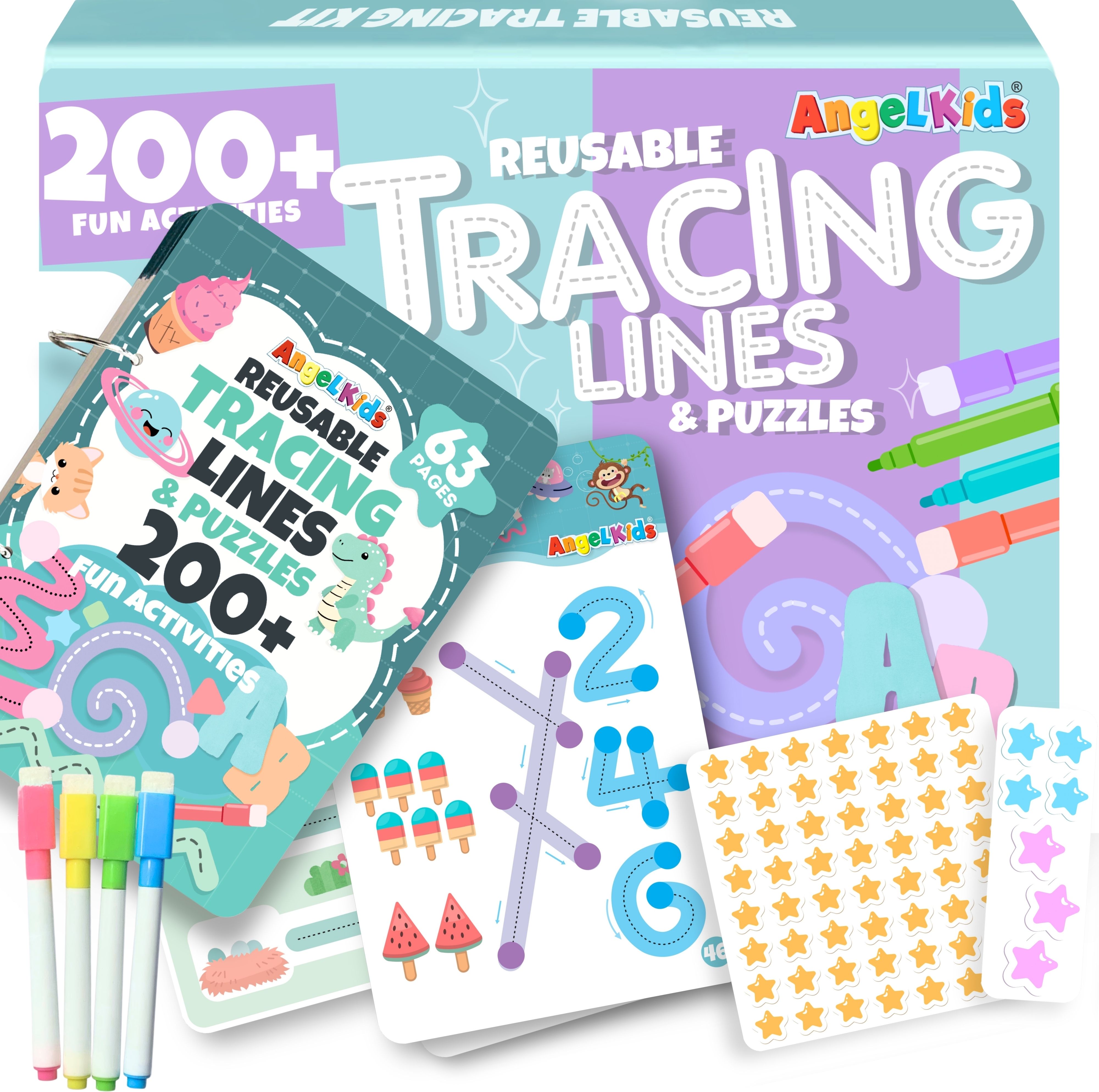 Reusable Tracing Lines for Kids 63 Pages Handwriting Practice Kit with Markers-image-4