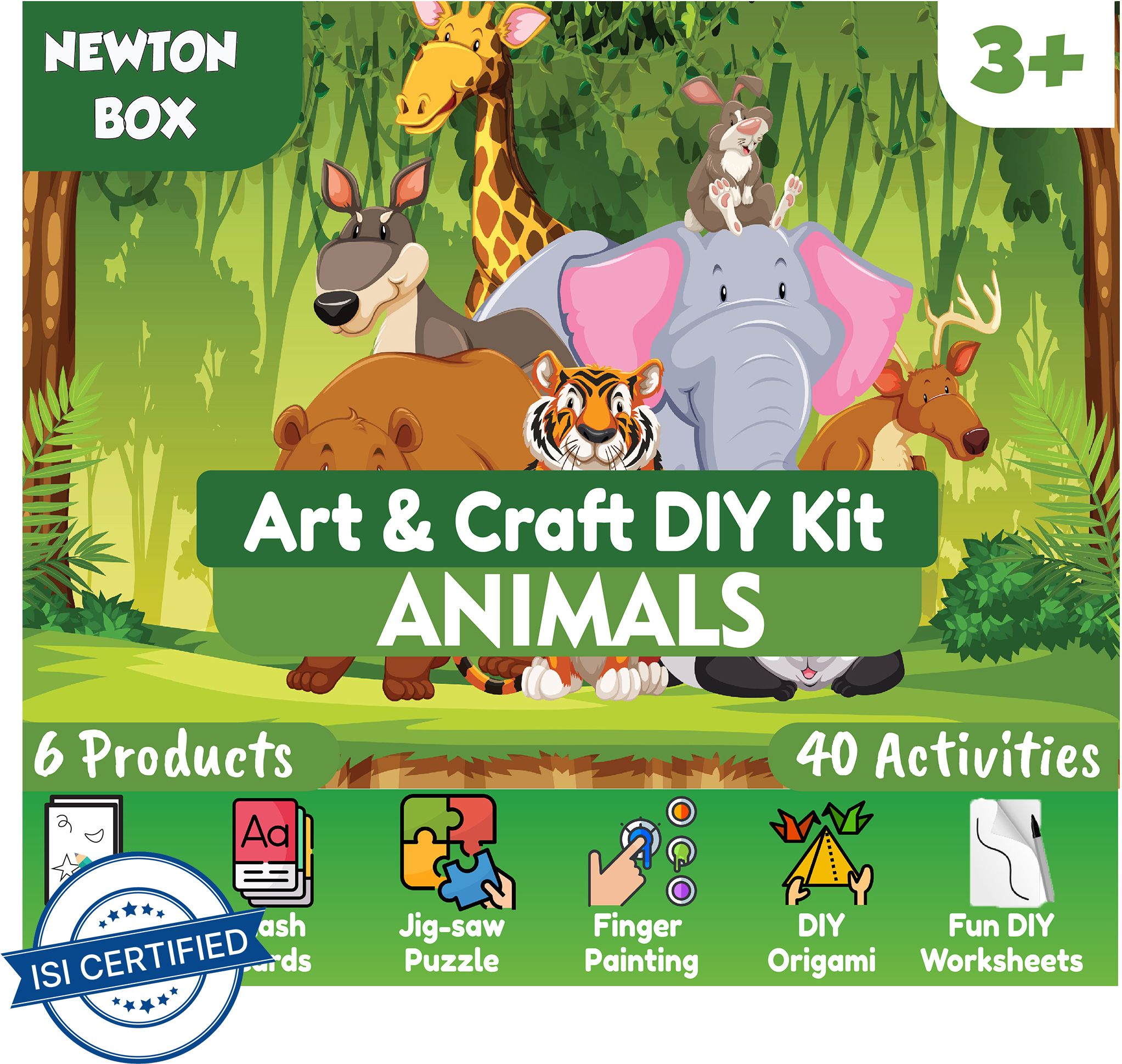 Newton Box 6 in 1 Art and Craft DIY Kit | Animals Theme | 3 Years and above