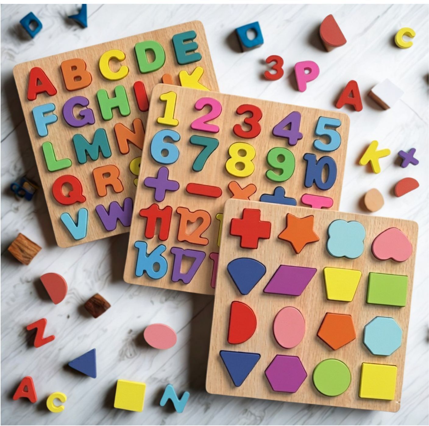 pramukh sales 3 in 1 Wooden Puzzle Board for Kids Alphabet Number Shape Montessori Toy P1S688-picture-39