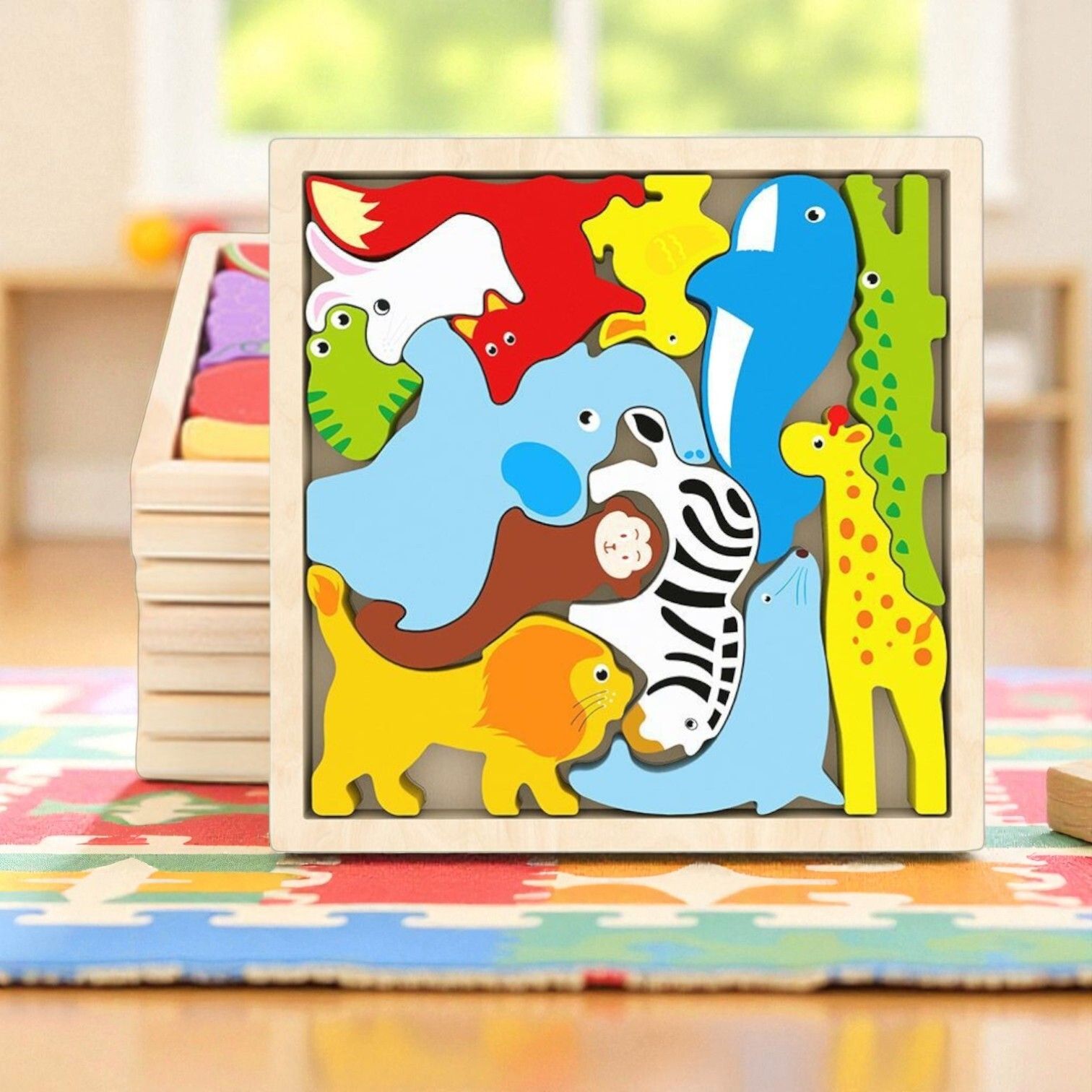 Multicolor Wooden Animal Puzzle – Fun & Educational Toy for Kids W130-image-19