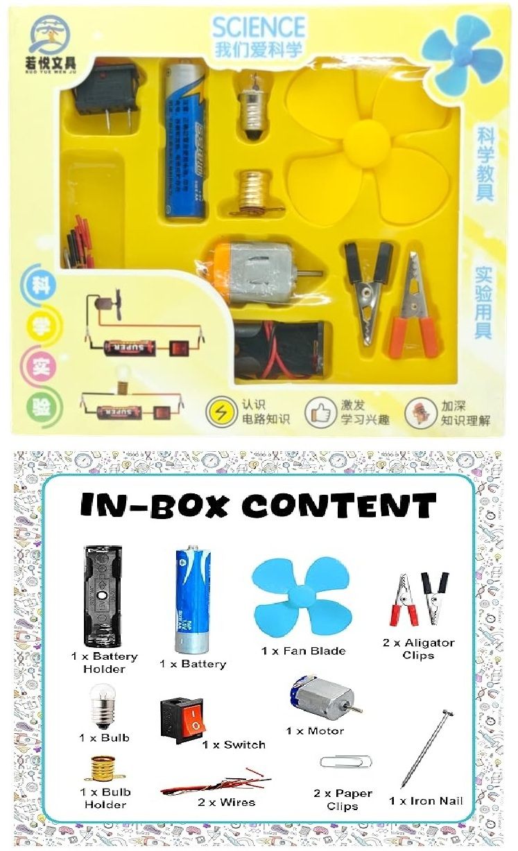 DIY Kids Science Kit: Electric Circuit Set with DC Motor, Fan & Bulb C-image-16