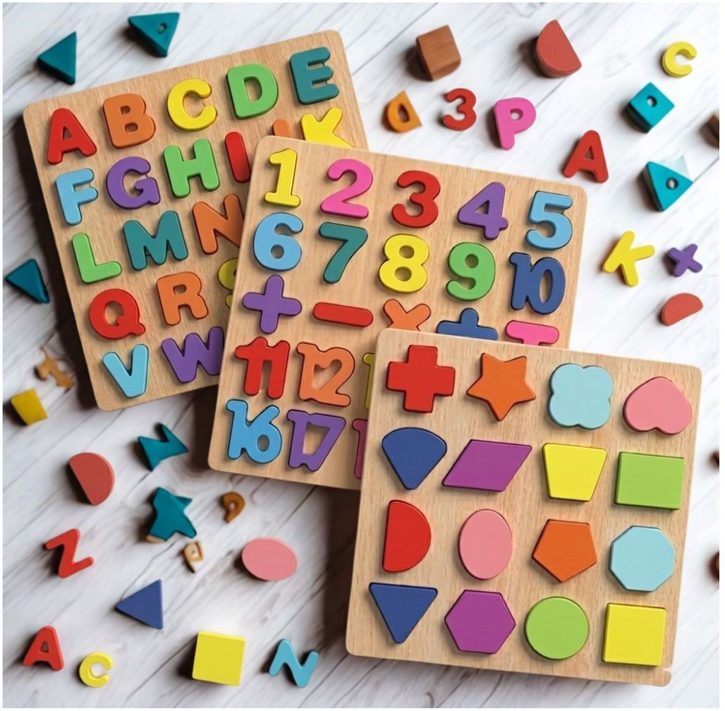 Wooden ABC Number Shape Puzzle Board Montessori Learning Toy for Kids B1T729-image-45