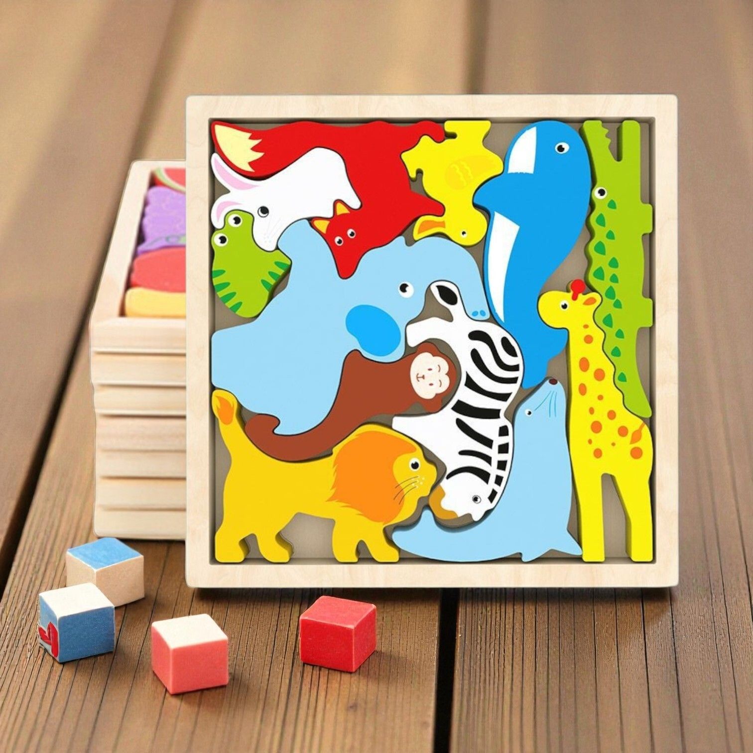 Multicolor Wooden Animal Puzzle – Fun & Educational Toy for Kids W58-image-34