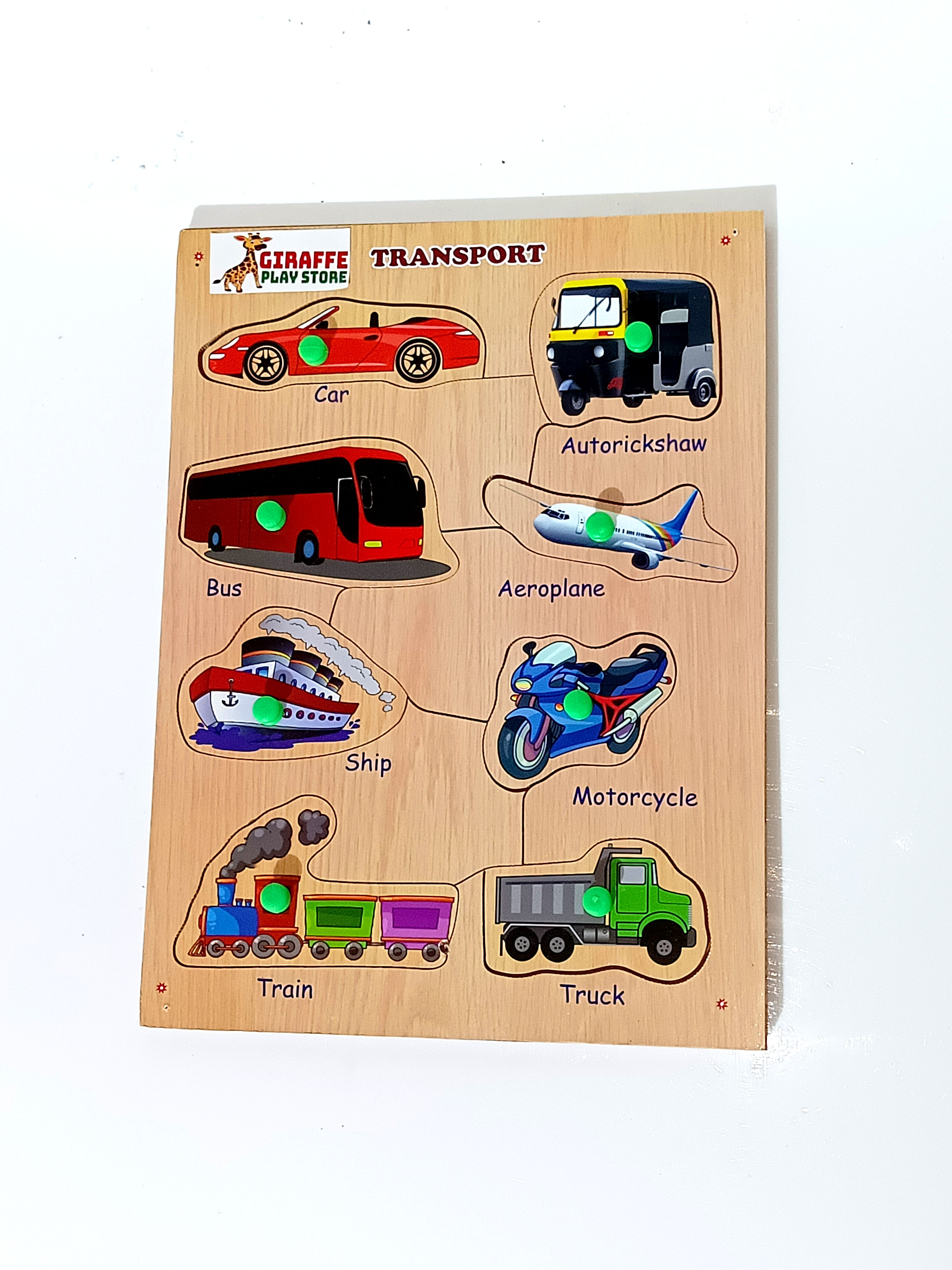Wooden Vehicles Transport Puzzle with Knobs Educational Learning Toys For Kids-image-1