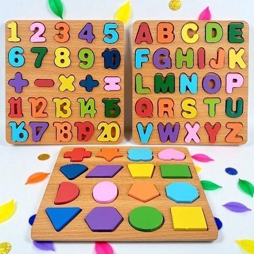 Kids Colorful Wooden Puzzle Set 3D Capital Alphabets, Numbers, and Shapes-image-30