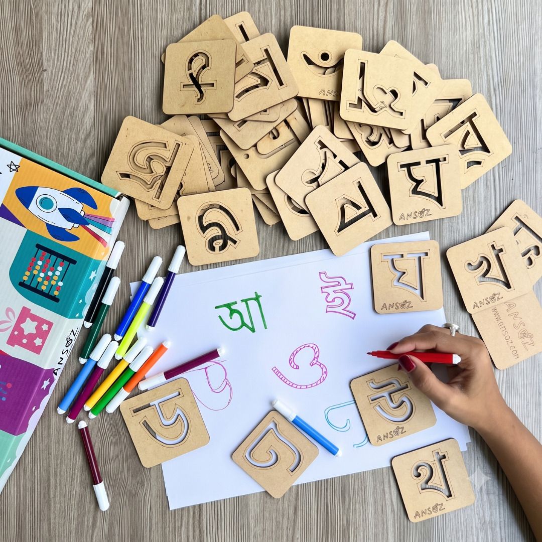 Assamese Alphabet Stencil Kit – Vowels & Consonants Learning Kit for Kids Age 3+-image-9