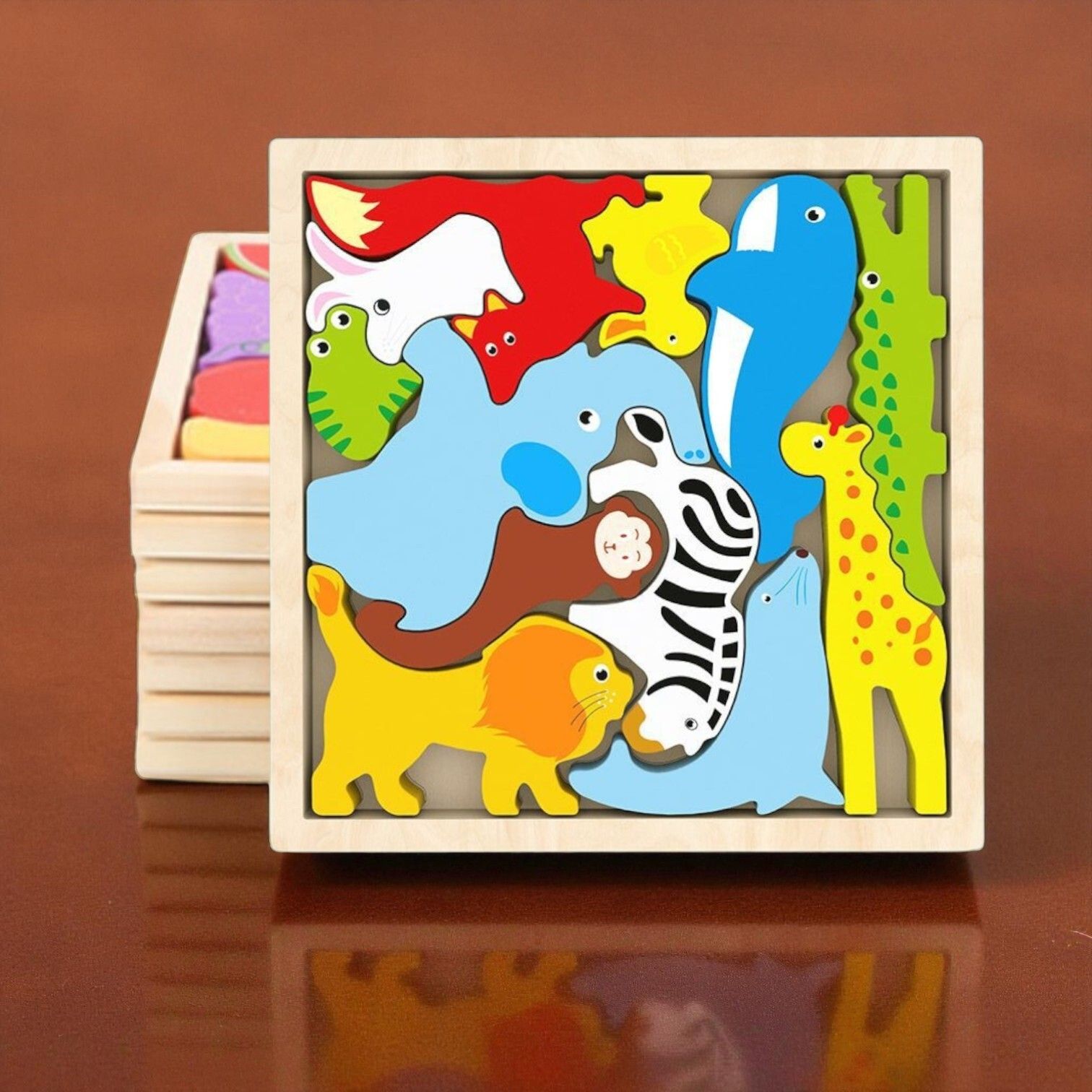 vhd Multicolor Wooden Animal Puzzle – Fun & Educational Toy for Kids W70-picture-17
