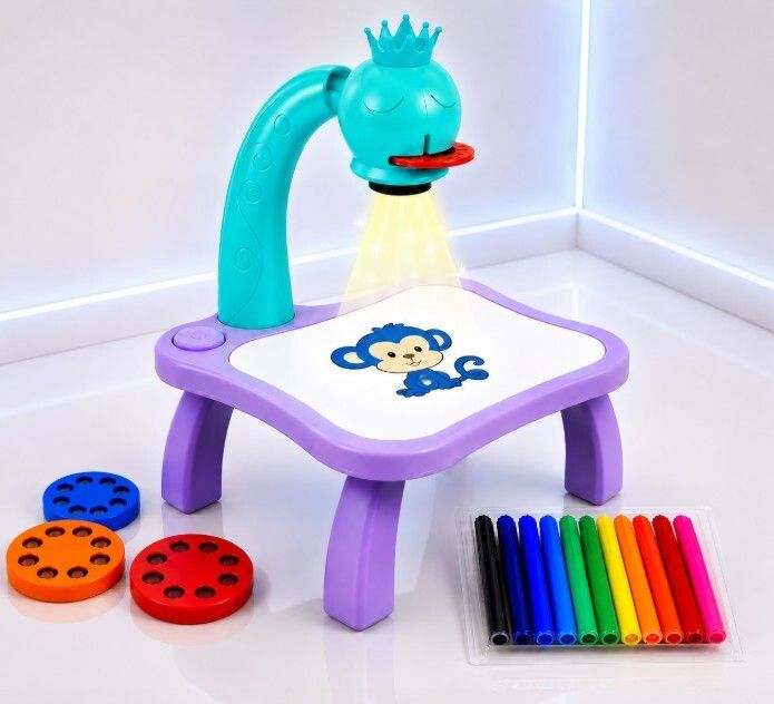 Painting Toy Fun Learning Desk Set,Multi-Function Kids Electric Projector Lamp,Children Educational Development Drawing Toy Set-image-1