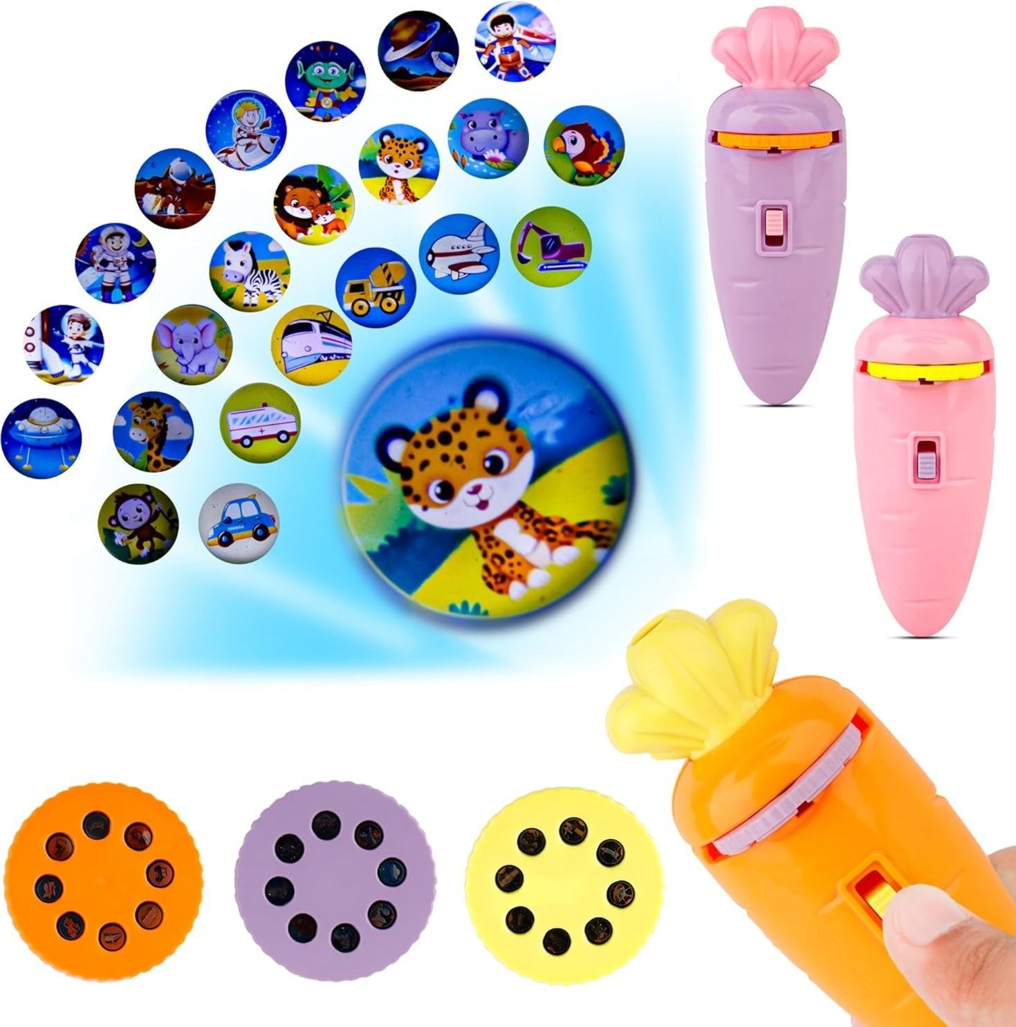 zunbella 2 in 1 Carrot Shape Projector and Flashlight Toy for Kids with 3 Slides-picture-17