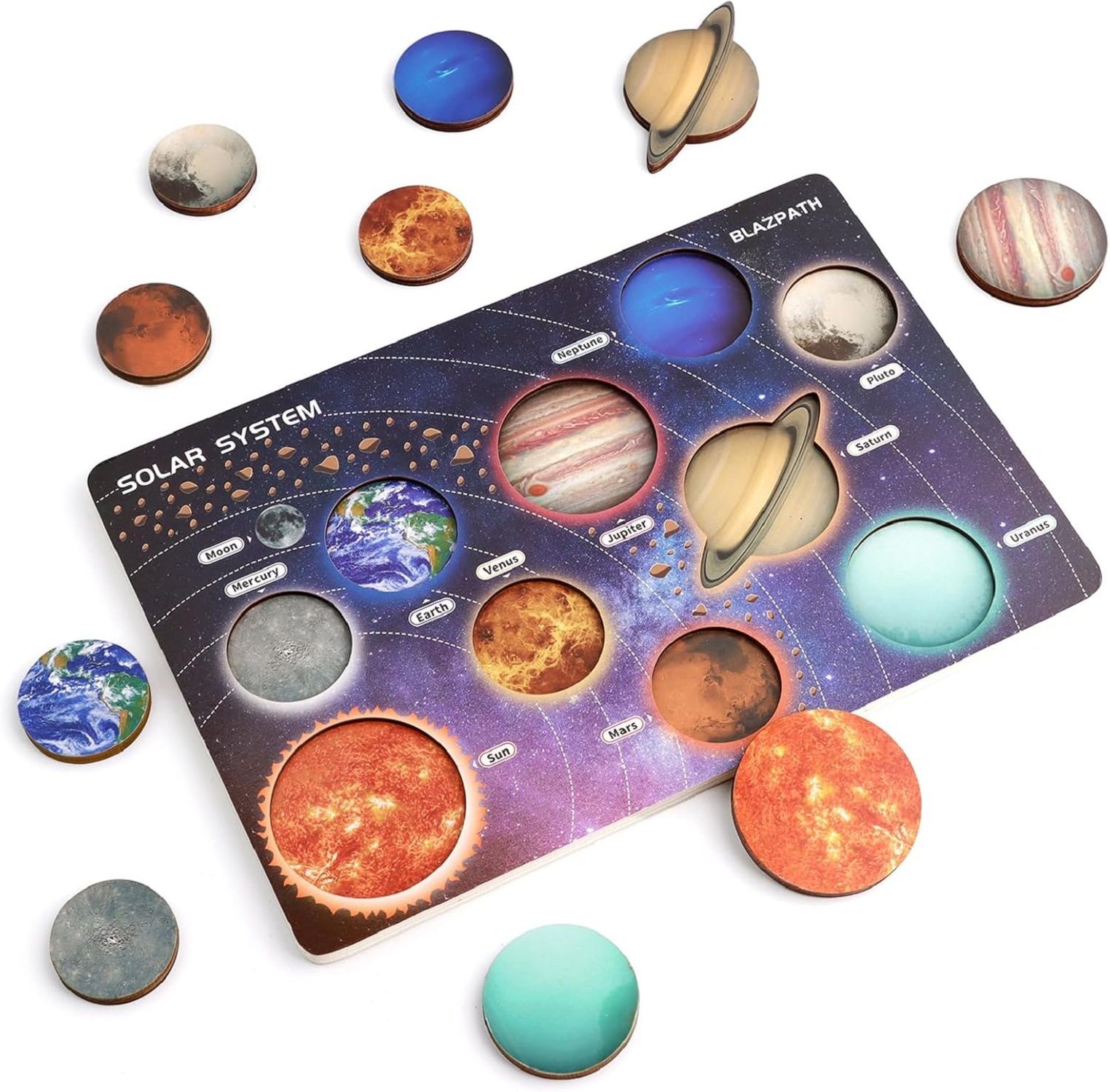 Solar System Wooden Puzzle Model Toddler Montessori Movable Planet Board-image-17