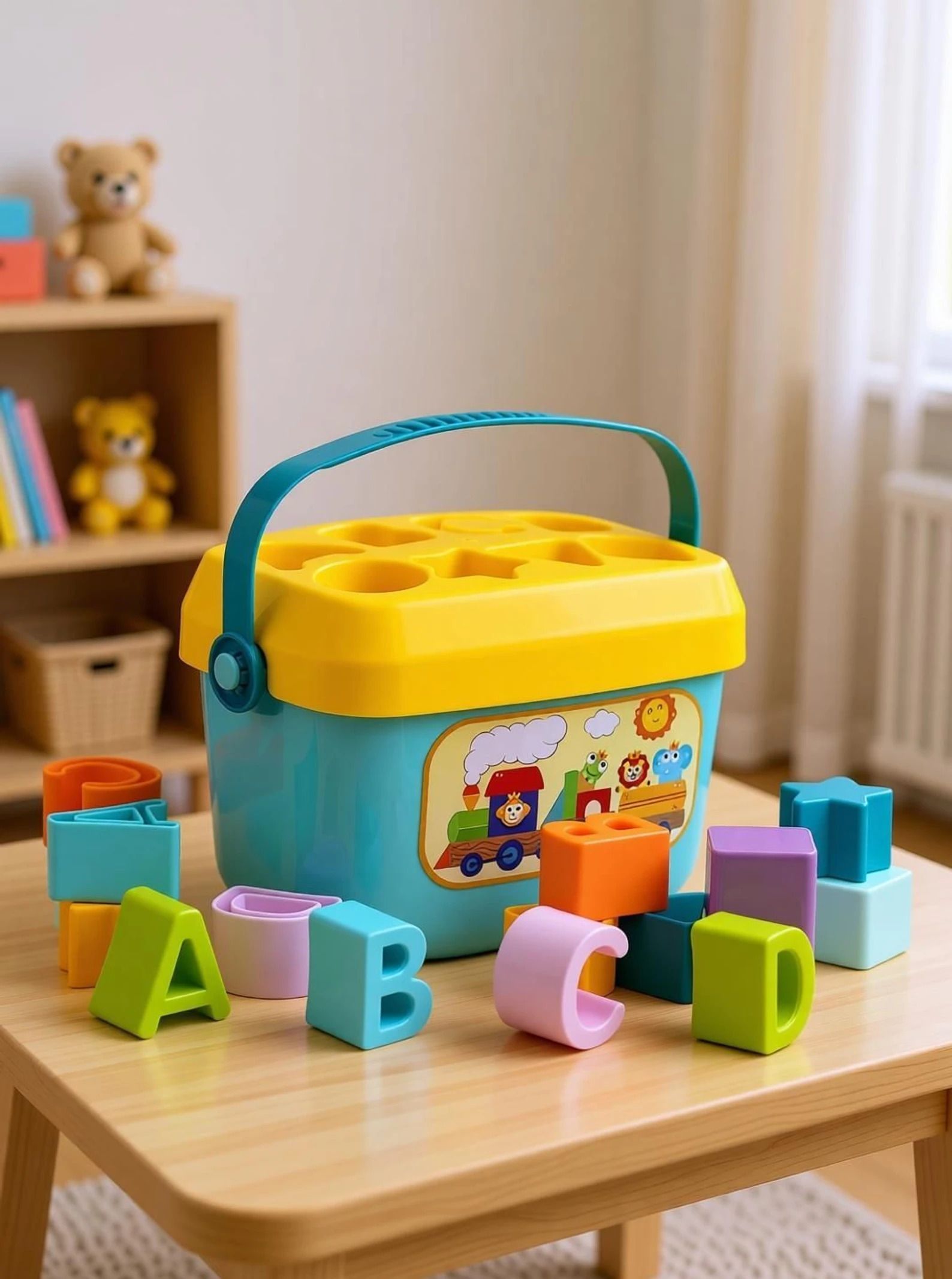 fraimingo Educational Shape Sorter Bucket Toy for Toddlers with Alphabet Blocks-picture-19