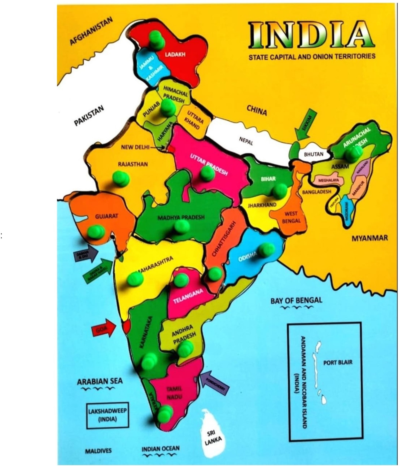 renereit Wooden Activity Educational Map of INDIA Shape Sorting & Color Learning for Kids image 1