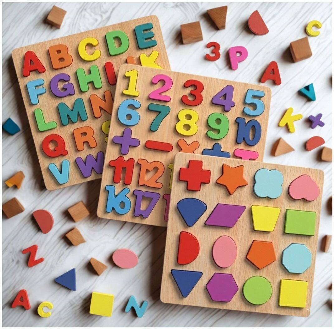 Wooden ABC Number Shape Puzzle Board Montessori Learning Toy for Kids B1T713-image-34