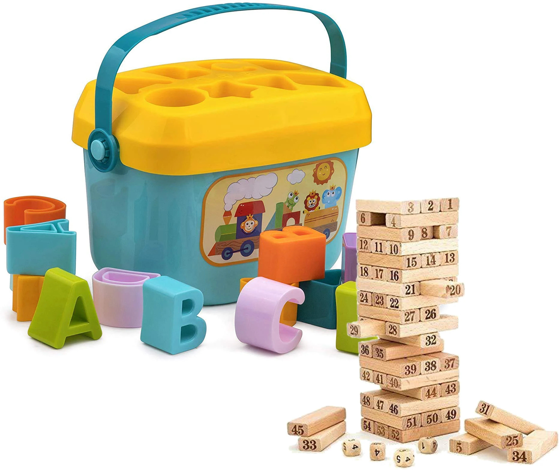kapishreeenterprise Toddler Block Shape ABCD, 54 Colored Wooden Building Block Dominoes image 1