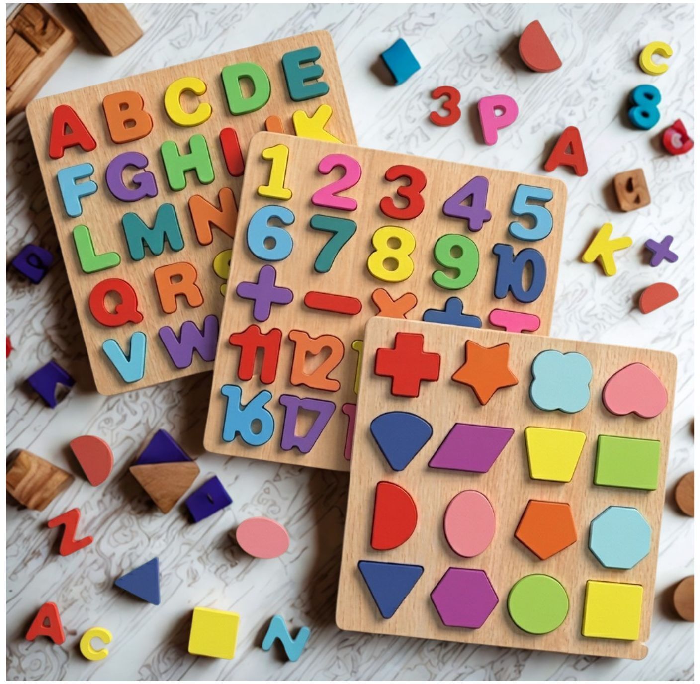 Educational Wooden Puzzle Board for Kids Alphabet Number Shape Activity M1S695-image-11