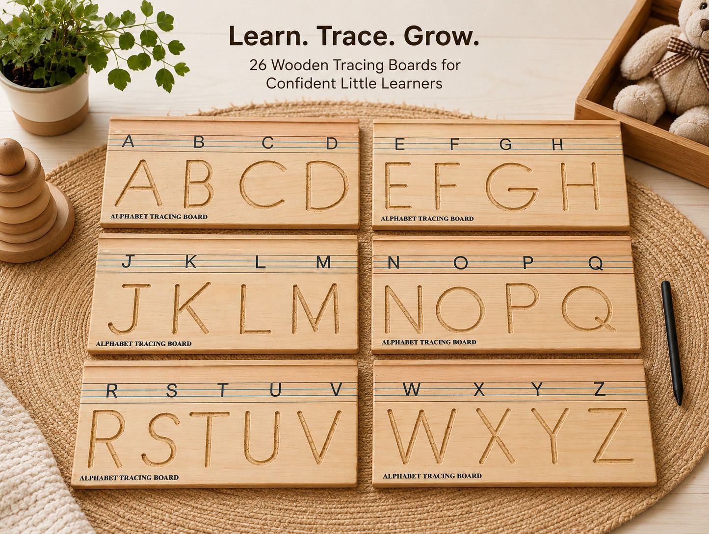 Wooden Alphabet Tracing Board Set for Kids – A-Z Letter Writing Practice Boards-image-18