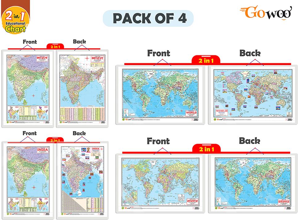 go woo Pack of 4 INDIAPOLITICAL&PHYSICALMAPINENGLISH INDIAPOLITICAL & MORE-picture-20