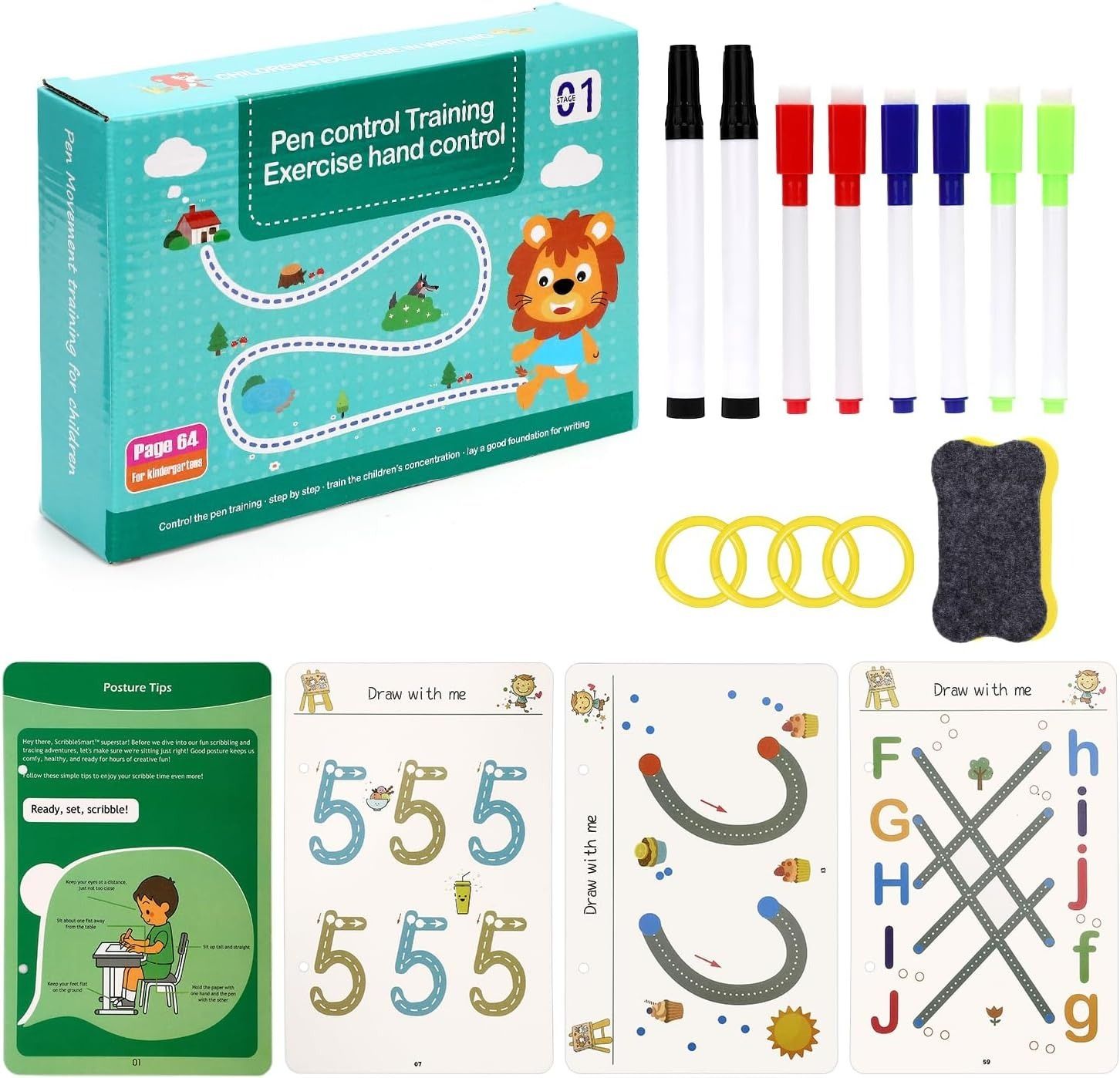 zoriada 64 Pages Magical Tracing Workbook Set Hand Writing Pen Control Training Book-picture-14