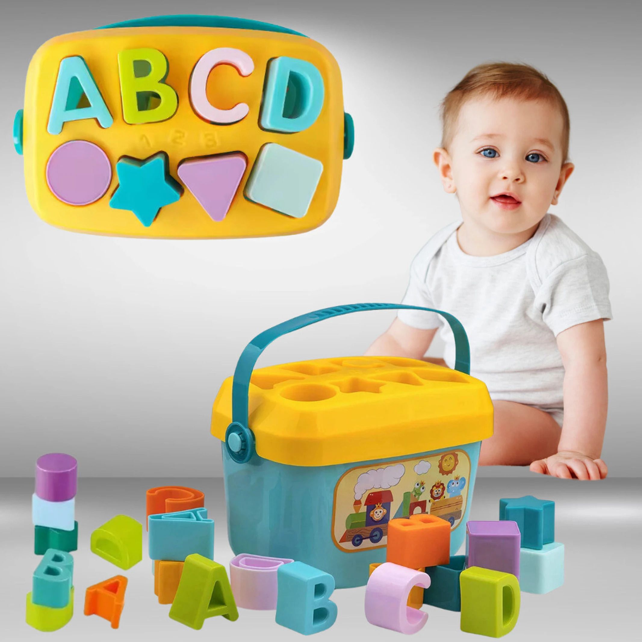 fraimingo Colorful Shape Sorter Bucket Toy with Alphabet Learning Blocks-picture-18