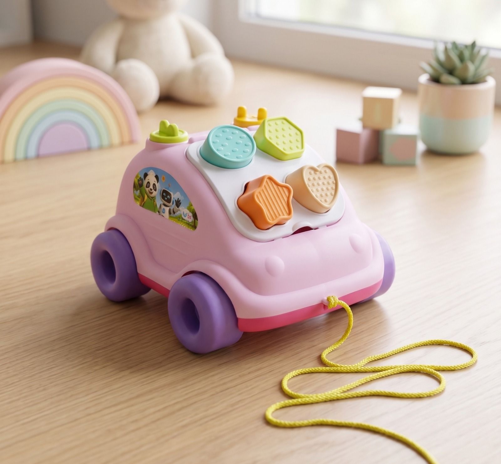 Kids Shape Sorter Toy Car Pull Along Educational Toy with Shape Blocks-image-25